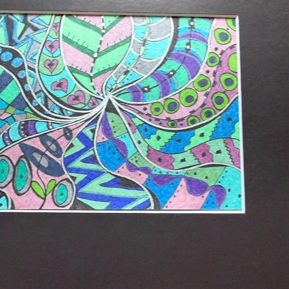 Original hand drawn intuitive abstract art with mat. Art is 5 x 7, with mat - Picture 5 of 5